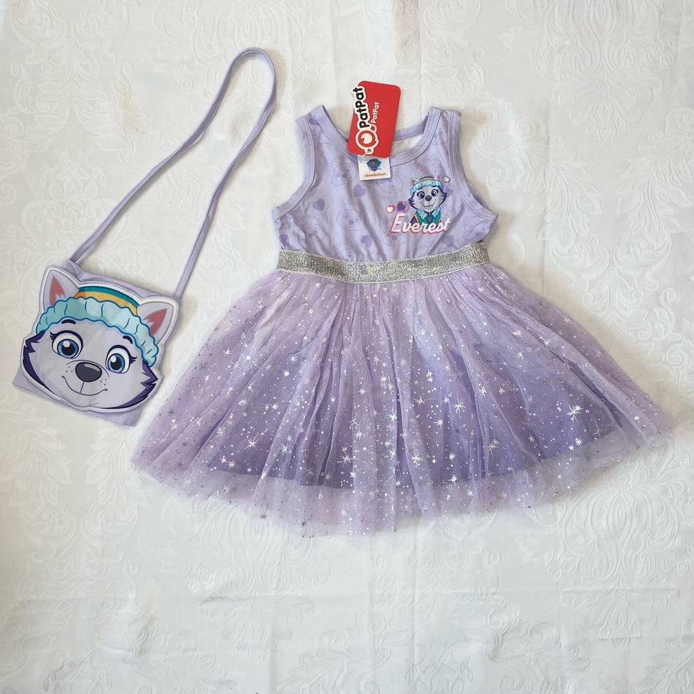 Patpat Girl Purple Sparkle Dress with Matching Bag, Size 2Y